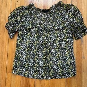 J. Crew Floral Ruffle Blouse - Black and Yellow Size XS
